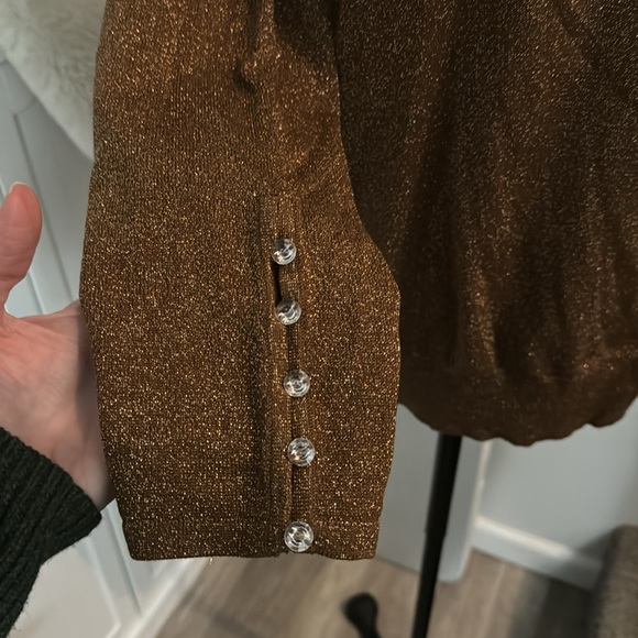 NWOT⭐️* Lane Bryant Copper MetallicT-neck sweater w/RhinestnButton slv Sz 22/24✨ - Picture 6 of 10